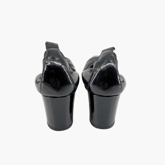Chanel Elastic Cap Toe Pump Size 40 US 9-9.5 Black Leather CC Stretch Block Heel - Picture 6 of 15